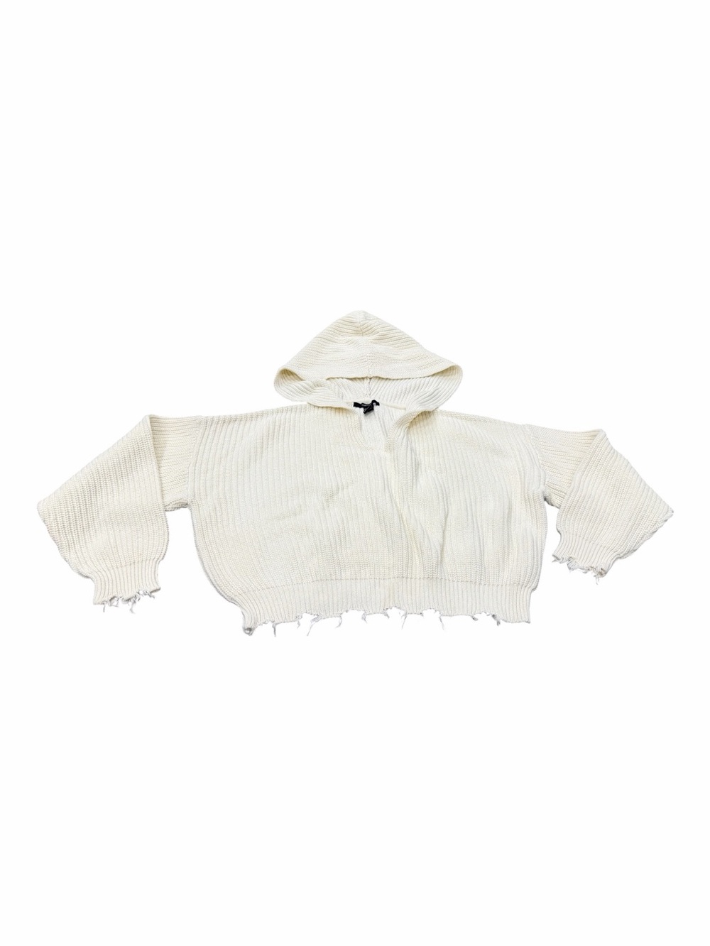 Forever 21 Women’s Distressed Hooded White Cropped Sweater Distressed Size Large
